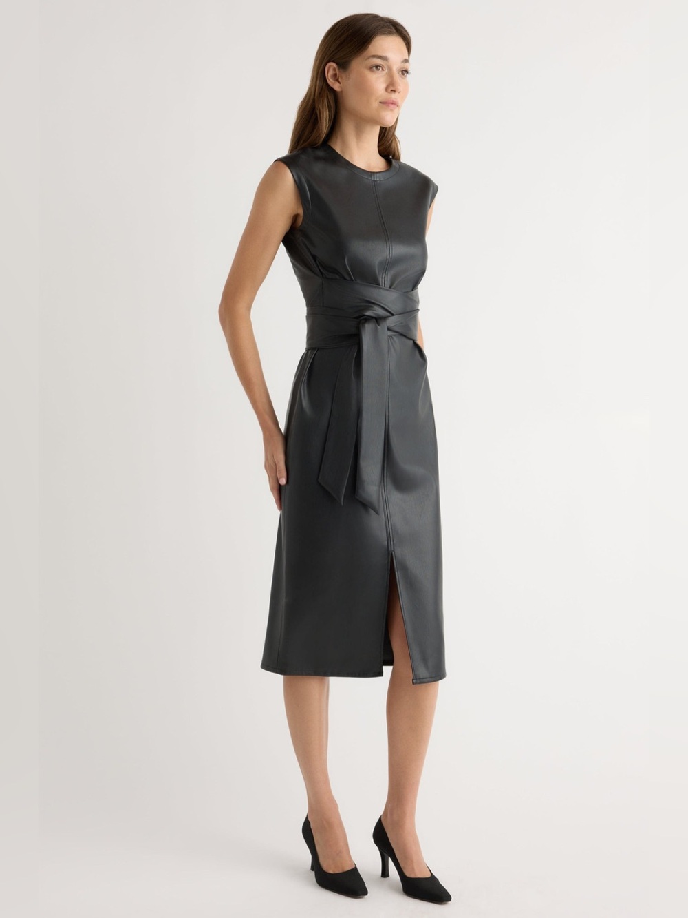 Modern Citizen Pilar Vegan Leather Tie-Front Dress Black W Lg LBD Corporate Wear